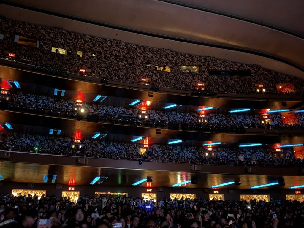 The full balconies at Radio City Music Hall